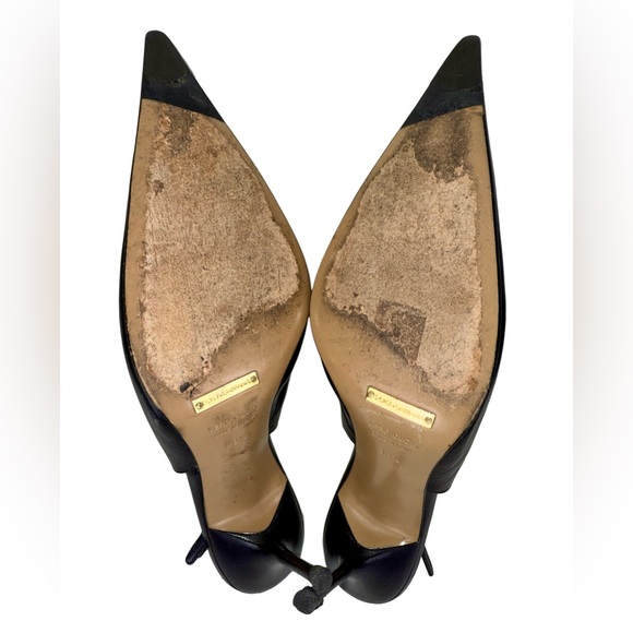 DOLCE & GABBANA BLACK LEATHER SLINGBACK HEELS - Picture 8 of 9